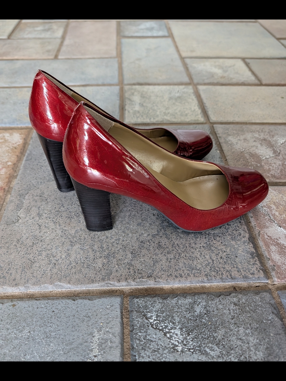 me Too Red Patent Block Heel Pumps
